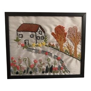 Framed Embroidered Wall Art with Black Frame 12x10 inch